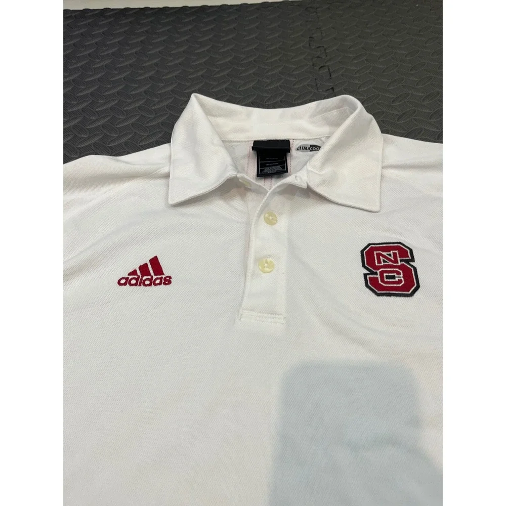Adidas NC State Wolfpack Polo Mens S White Red Long Sleeve ClimaCool NCAA‎ - Picture 4 of 9